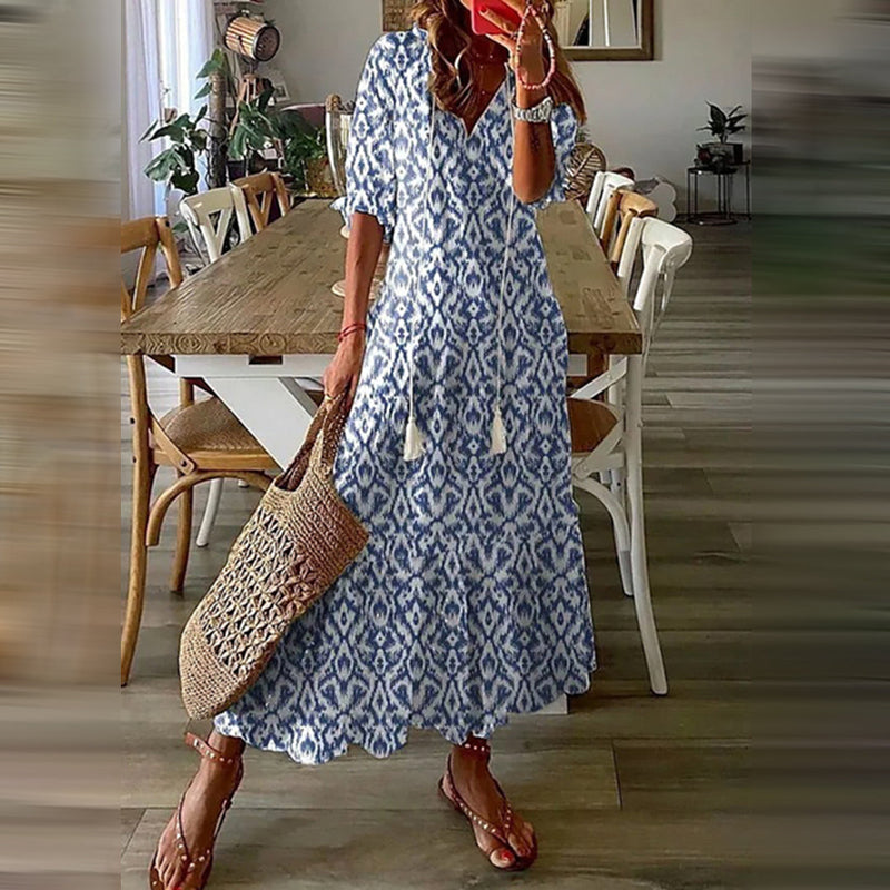 Capucine | Elegant Retro Patterned Boho Maxi Dress