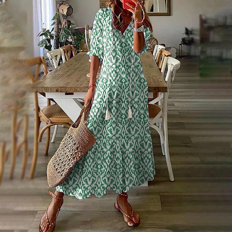 Capucine | Elegant Retro Patterned Boho Maxi Dress