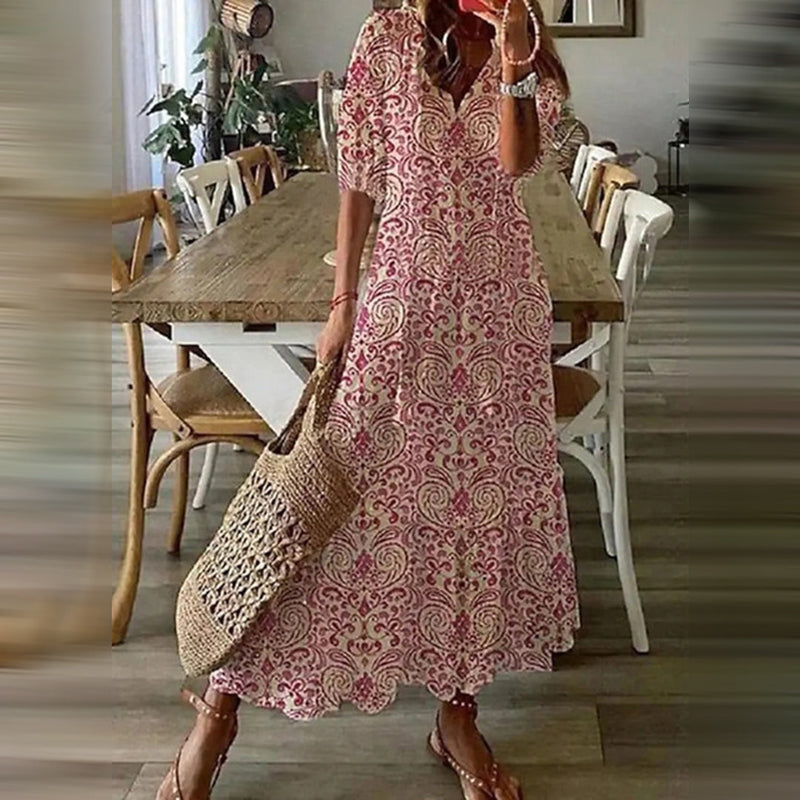 Capucine | Elegant Retro Patterned Boho Maxi Dress