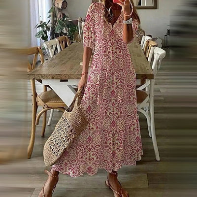 Capucine | Elegant Retro Patterned Boho Maxi Dress