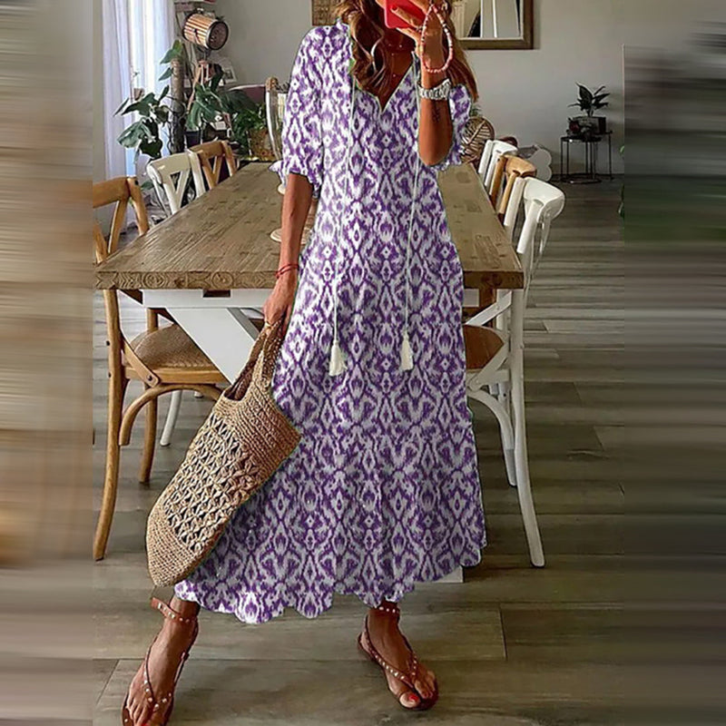Capucine | Elegant Retro Patterned Boho Maxi Dress