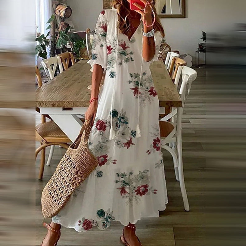 Capucine | Elegant Retro Patterned Boho Maxi Dress