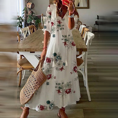 Capucine | Elegant Retro Patterned Boho Maxi Dress